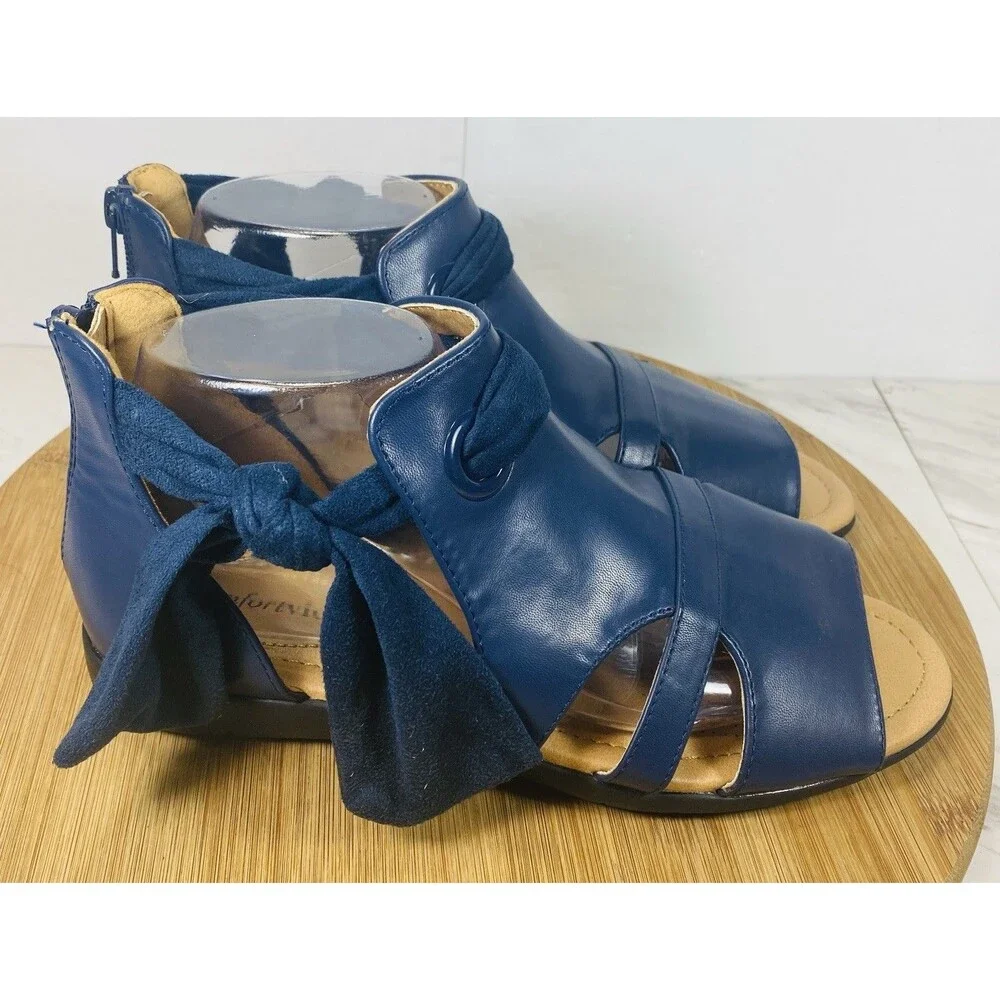 Comfortview Sabrina Fabric Strap Sandal Shoe Wedge Black Women Size 8M Flats - Picture 2 of 7